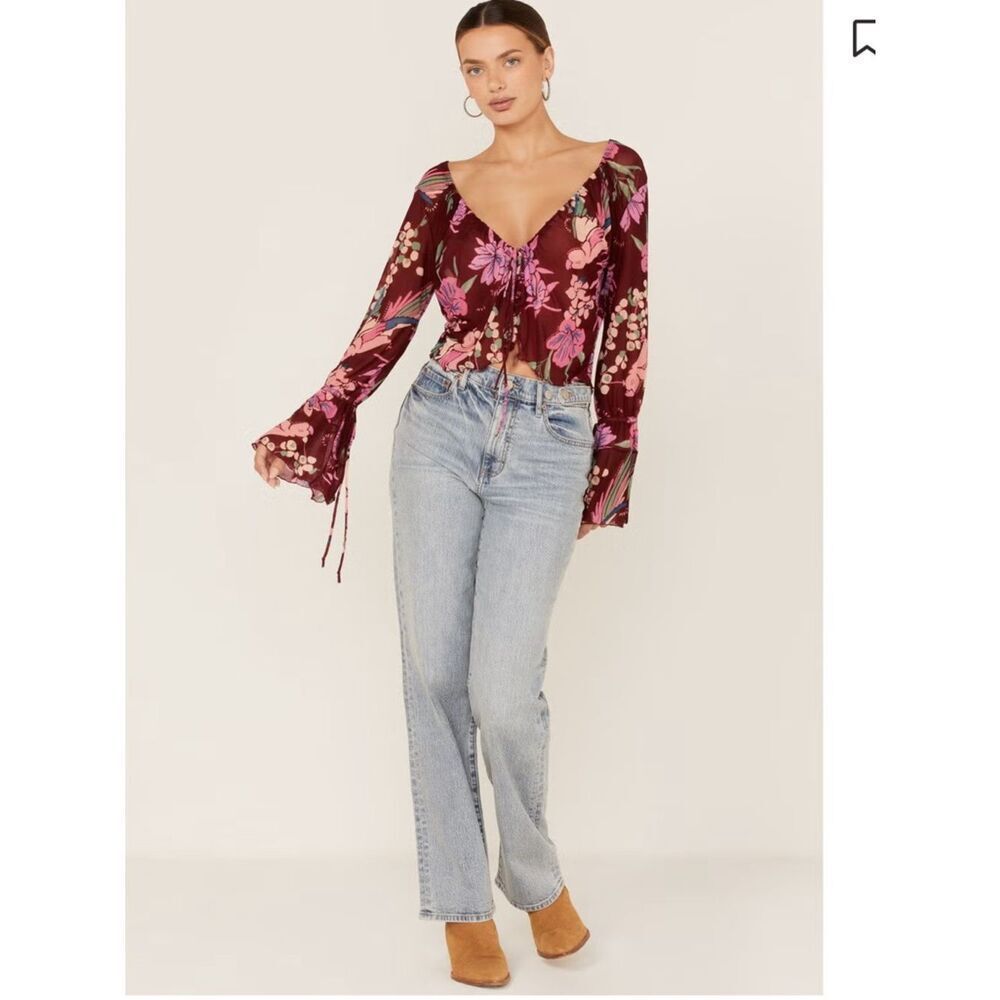 FREE PEOPLE WOMEN'S FLORAL PRINT OF PARADISE TIE FRONT TOP NWT XS